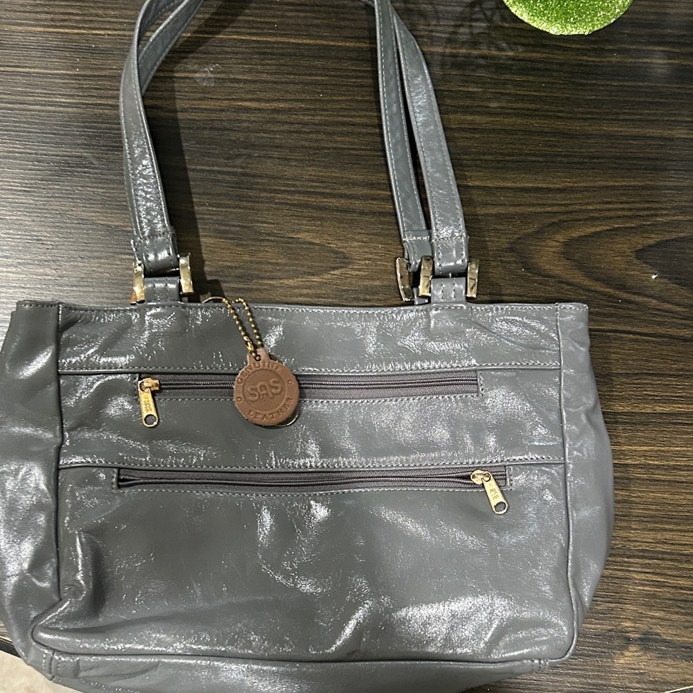 SAS Charcoal Leather Shoulder Bag